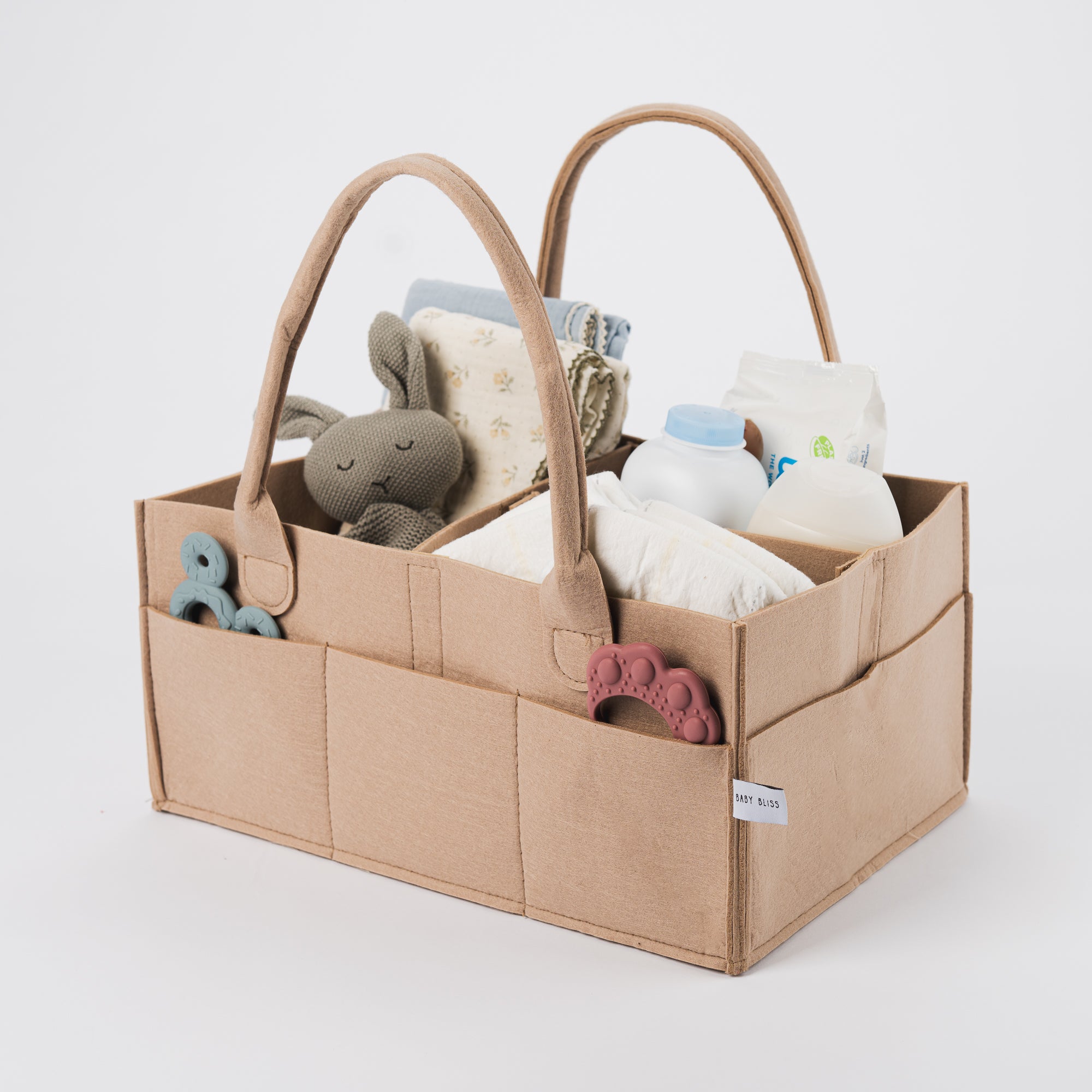 Felt Diaper Caddy - Removable Insert & 8 External Pockets, Stylish, Portable Baby Storage Bin for Home & Travel