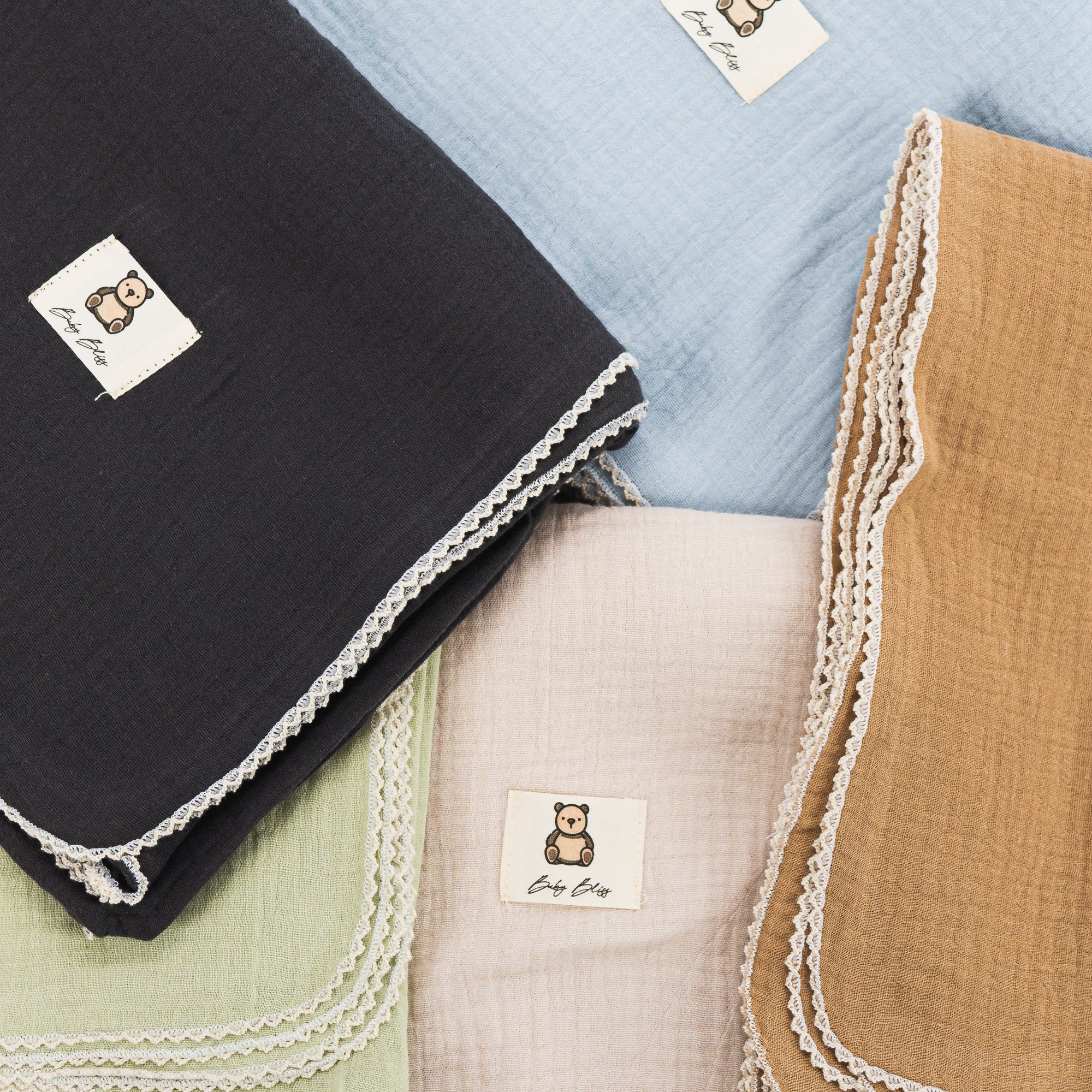 Crepe Cotton Receiving Blanket – Soft 2-Layer Swaddle with Lace Trim