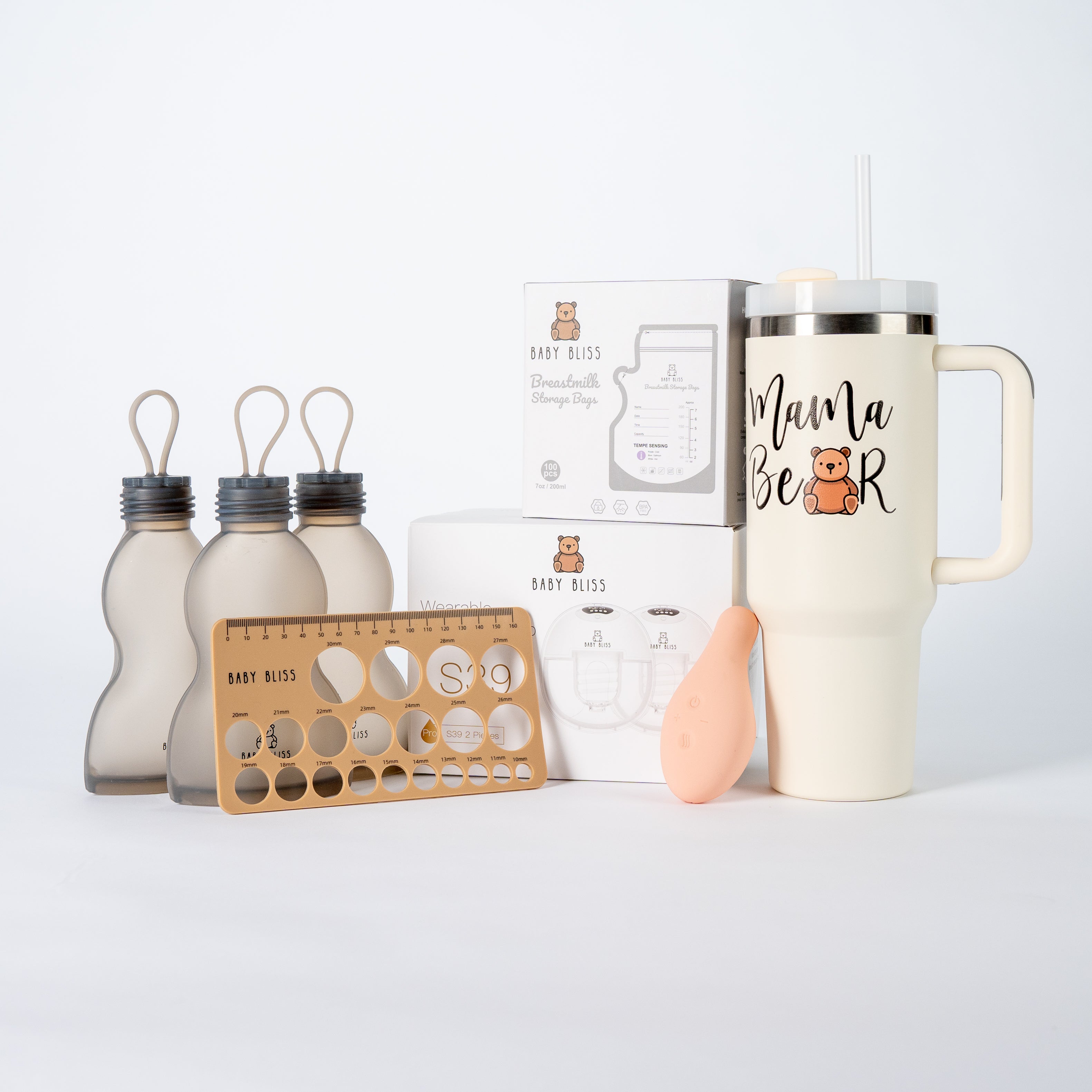 Breastfeeding Essentials Set with S39 Pro Wearable Breast Pump, Milk Storage Bags, Hydrating Tumbler, Lactation Massager & Flange Rule